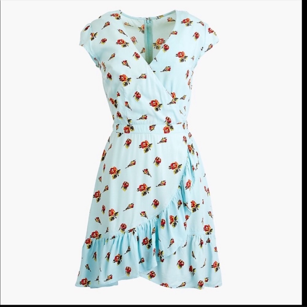 J Crew Faux-Wrap dress Roses Print Blue2 #J4556 - Picture 1 of 8
